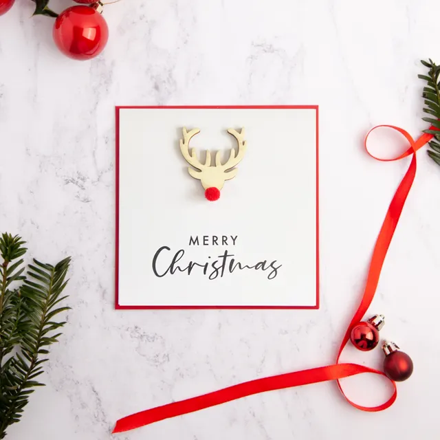Christmas Reindeer Pom Pom Nose Card