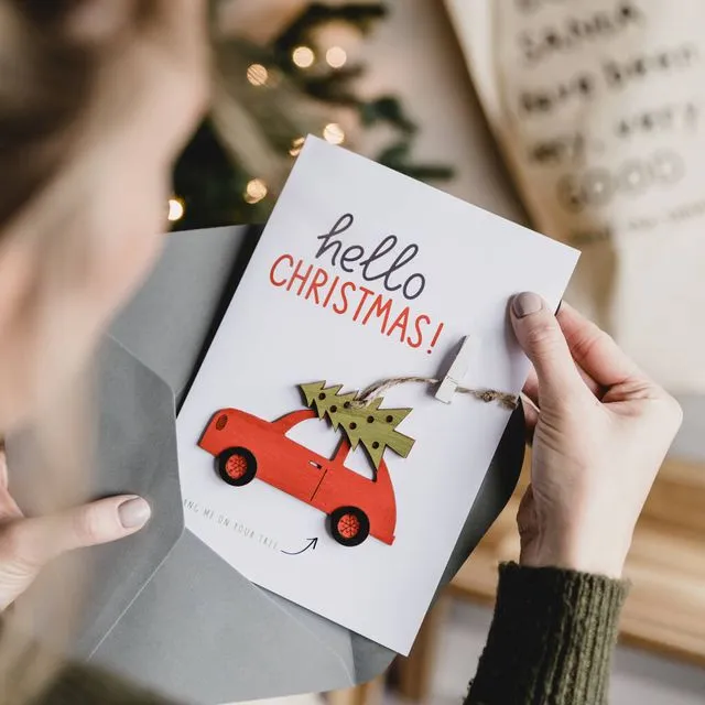 Christmas A5 Card with Removable Car Decoration - Red