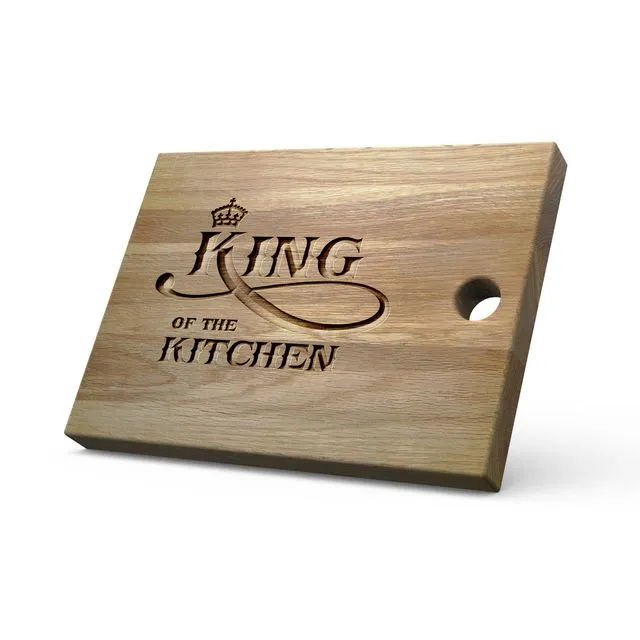 "King of the Kitchen" Carved Oak Chopping and Serving Board Landscape Large