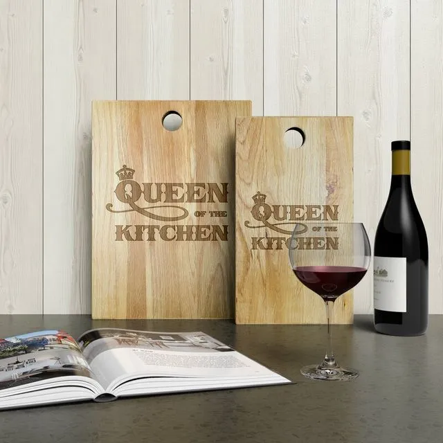 "Queen of the Kitchen" Laser Engraved Oak Chopping and Serving Board Portrait Medium