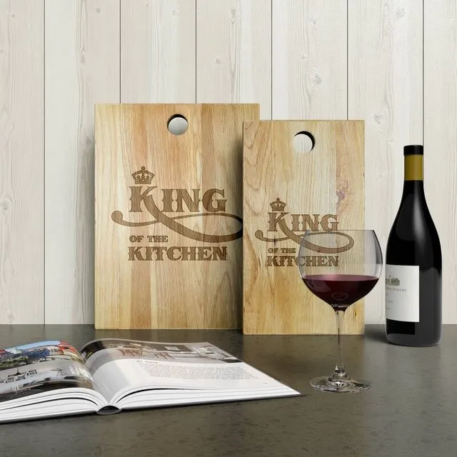 "King of the Kitchen" Laser Engraved Oak Chopping and Serving Board Portrait Medium