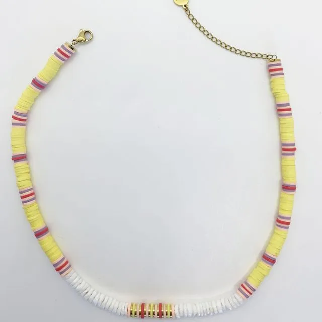 Yellow and Pink Heishi Beads Necklace & Bracelet
