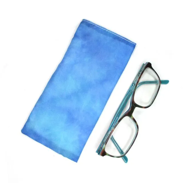 Ocean blue silk glasses case pouch - hand painted