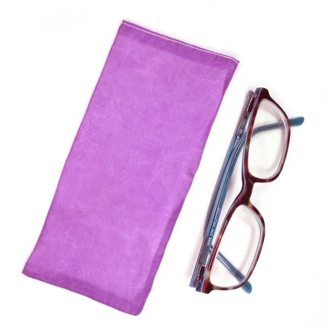 Purple silk glasses case pouch - hand painted