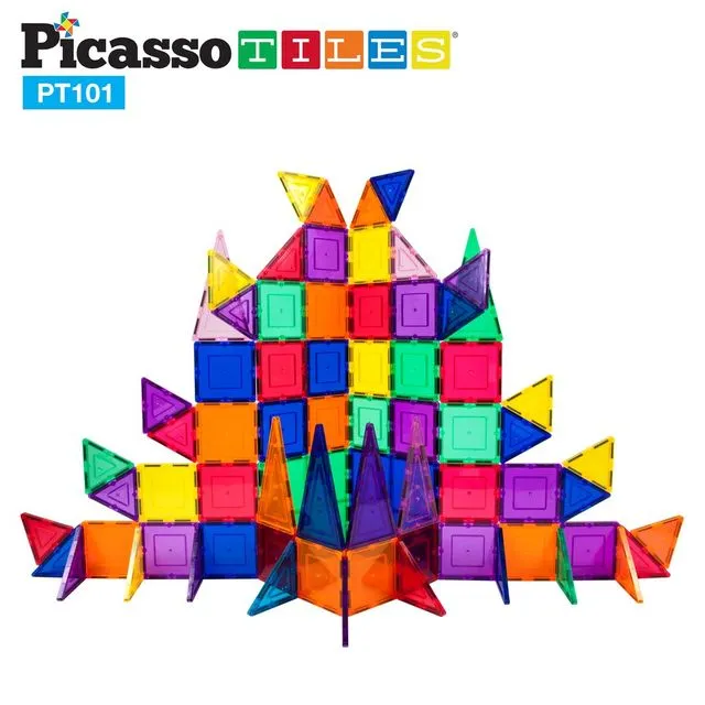 PicassoTiles 101 Piece Magnetic Building Block Set Magnet Tile Construction Toy PT101