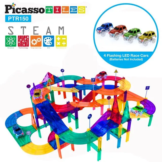 PicassoTiles 150 Pieces Race Track Building Blocks PTR150