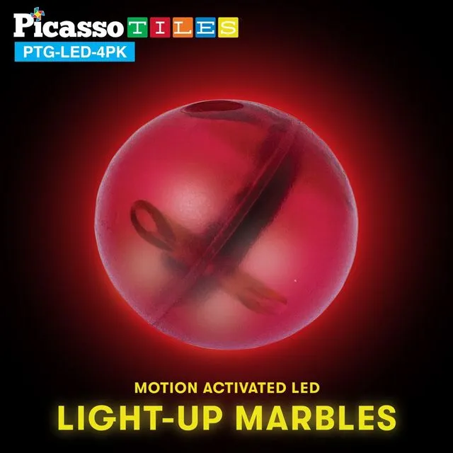 PicassoTiles Motion Activated LED Light-Up Marbles for Marble Run Building Blocks PTG-LED-4PK