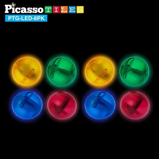 PicassoTiles Motion Activated LED Light-Up Marbles for Marble Run Building Blocks PTG-LED-8PK