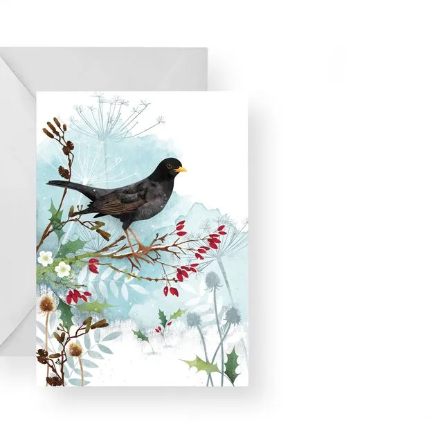 Winter Blackbird Greetings Card