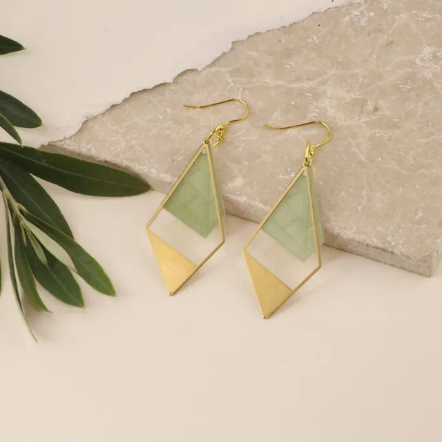 Statement Earrings - Jade acrylic gold vermeil dangle earrings | Geometric earrings | Dangle earrings | Gift for her | Brass earrings