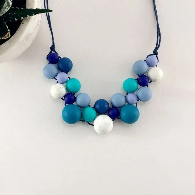 Blue Speckled Silicone Necklace | Geometric necklace | Statement Necklace | Necklace for woman | Silicone beads | Granite | Gift for her