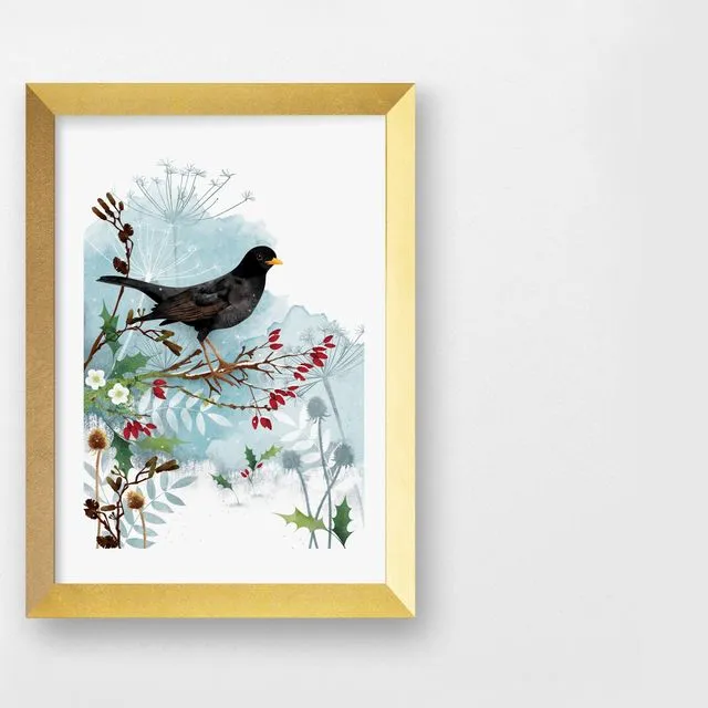 Winter Blackbird Art Print