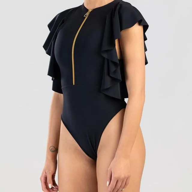Juliet One-piece Swimsuit With Decorative Ruffles - Black