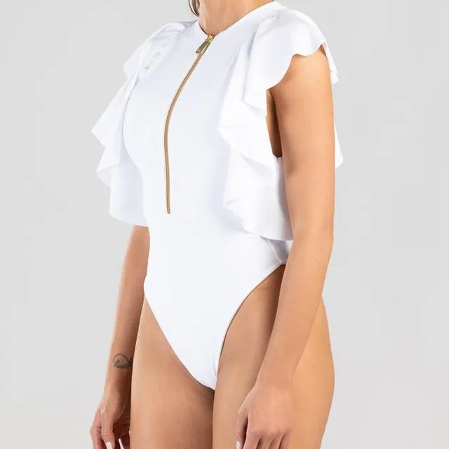 Juliet One-piece Swimsuit With Decorative Ruffles - White