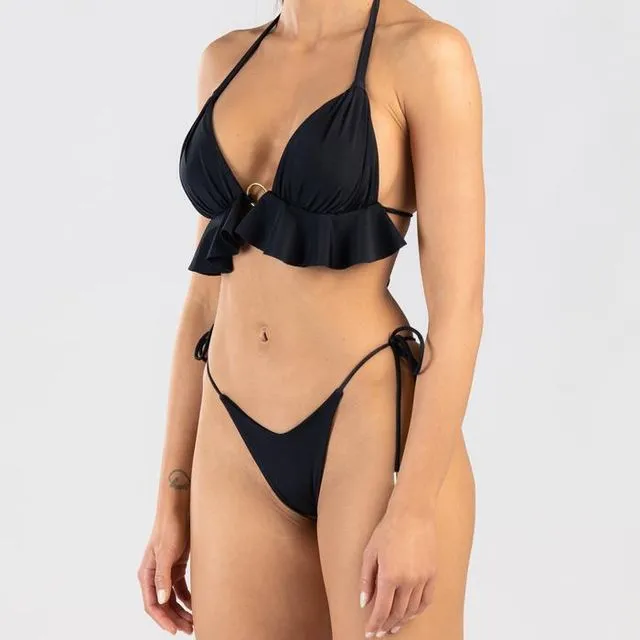 Dalliance Two-piece Bikini With Ruffles - Black