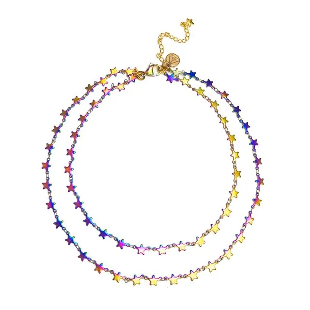 DOUBLE LAYER STARS ALIGN RAINBOW NECKLACE