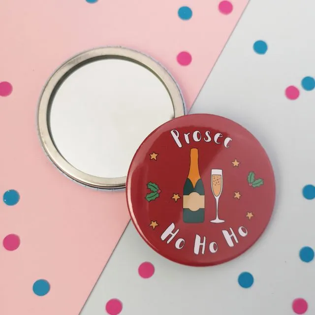 Funny Prosecco Christmas compact mirror - 58mm The perfect co-worker gift