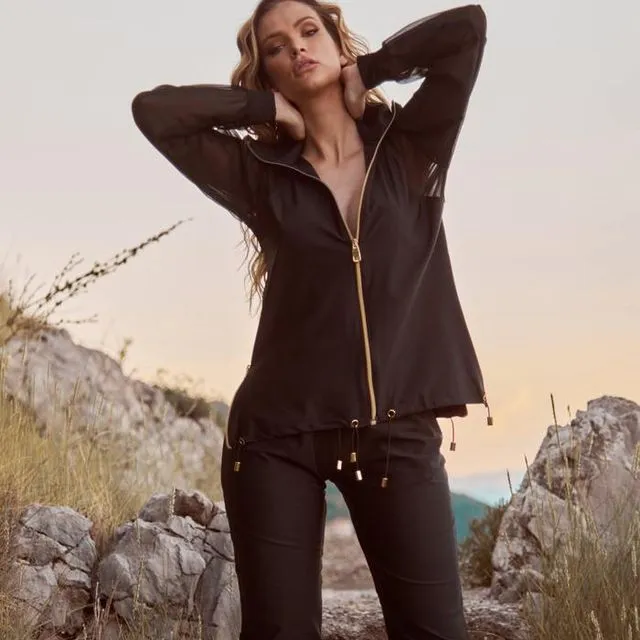 Panacea Tracksuit Set With Sheer Sleeves And Decorative Strings - Black