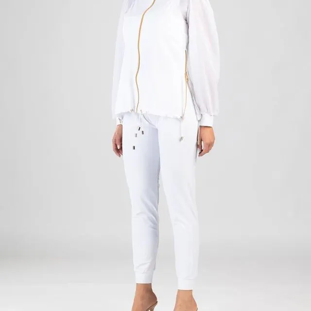 Panacea Tracksuit Set With Sheer Sleeves And Decorative Strings - White