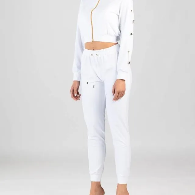 Fitcy Tracksuit Set With Decorative Strings - White