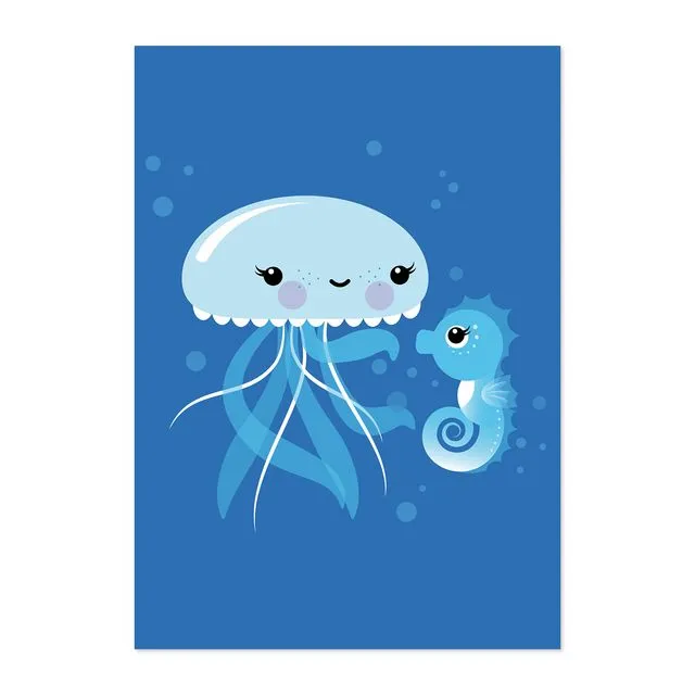 A4 picture jellyfish & seahorses for the nursery