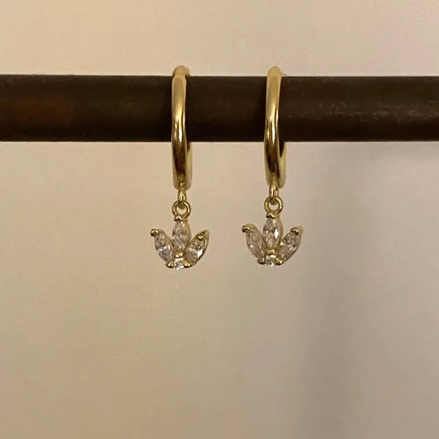 Dangle lotus hoop earrings gold