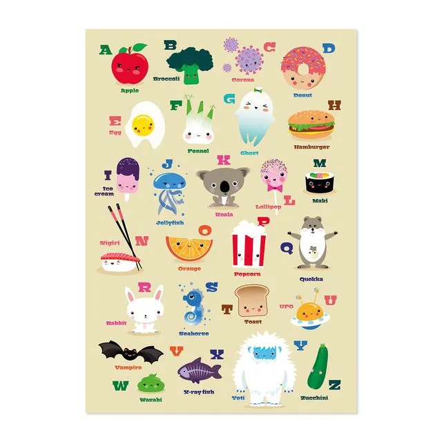 A4 picture Kawaii ABC (English) for the nursery