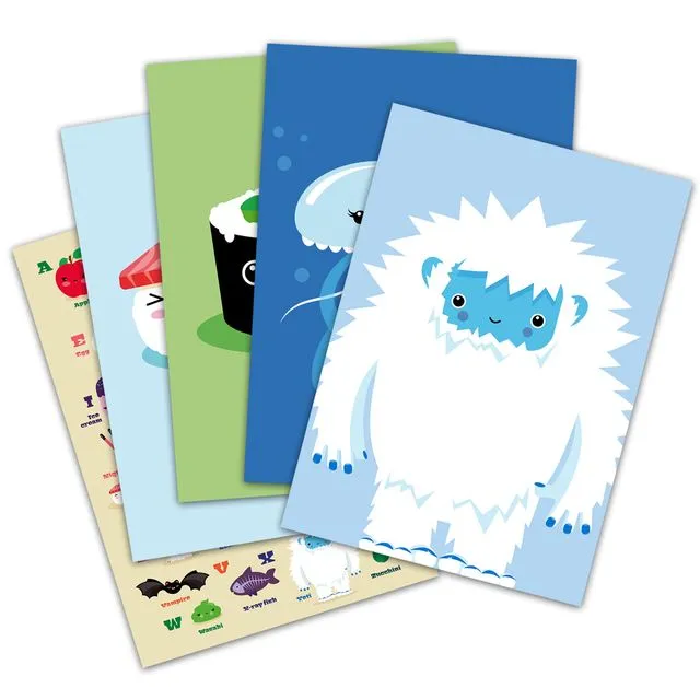 A4 picture bundle with 5 kawaii motifs for children