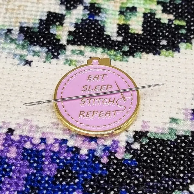 Eat Sleep Stitch Repeat Quote Needle Minder for Cross Stitch & Embroidery