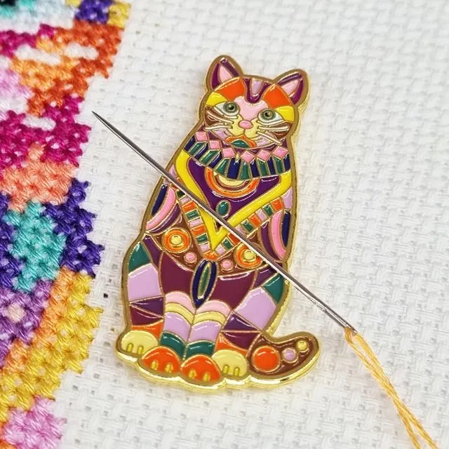 Mandala Cat Needle Minder for Cross Stitch, Embroidery & Sewing