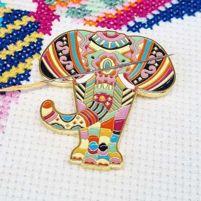Mandala Elephant Needle Minder for Cross Stitch, Embroidery & Needlework