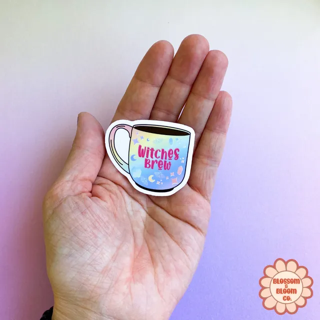 Mini Witches Brew Mug Sticker | Witchy Celestial Coffee