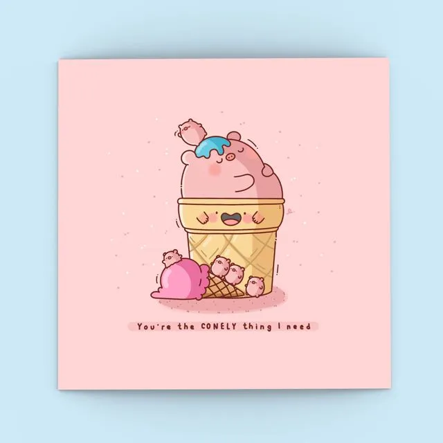 Pig in Ice Cream Greetings Card