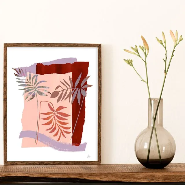 Palm Leaf Abstract Collage Art Print