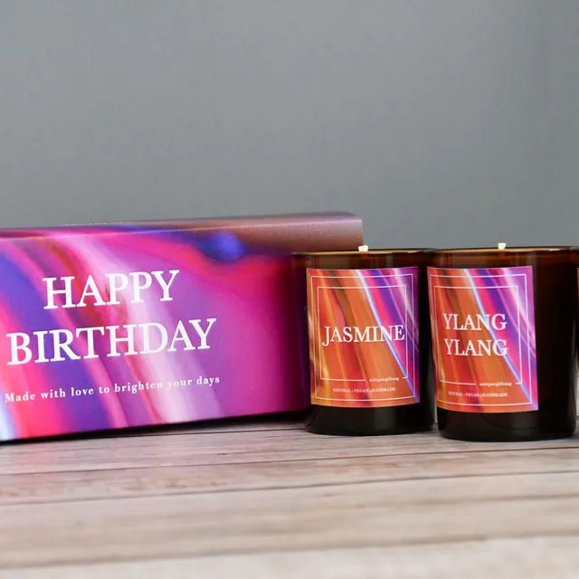 Happy Birthday - NEW AMBER Gift Set of 3 candles - Pink