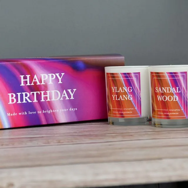 Happy Birthday - NEW WHITE Gift Set of 3 candles - Pink