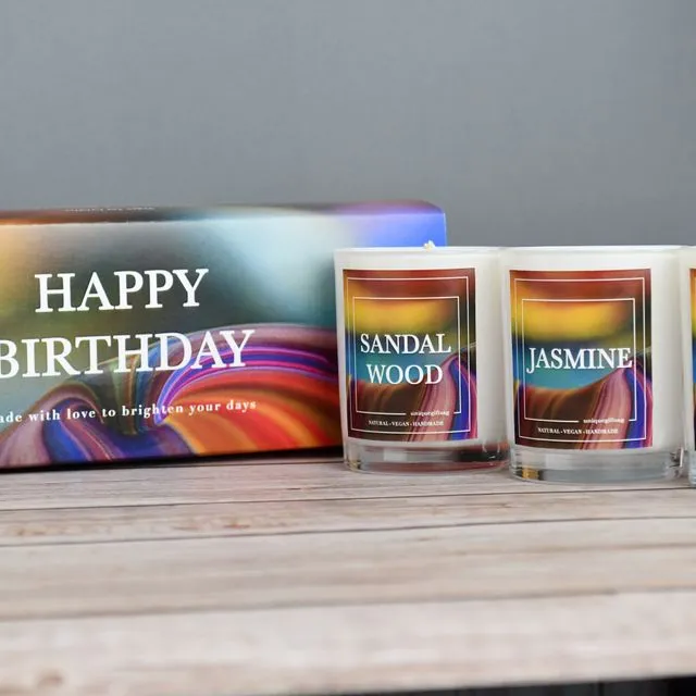 Happy Birthday - NEW WHITE Gift Set of 3 candles - Brown