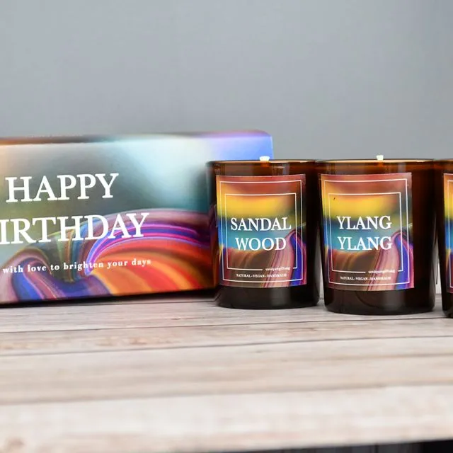 Happy Birthday - NEW AMBER Gift Set of 3 candles - Brown