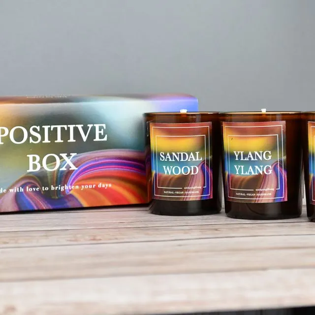 Positive Box - NEW AMBER Gift Set of 3 candles - Brown