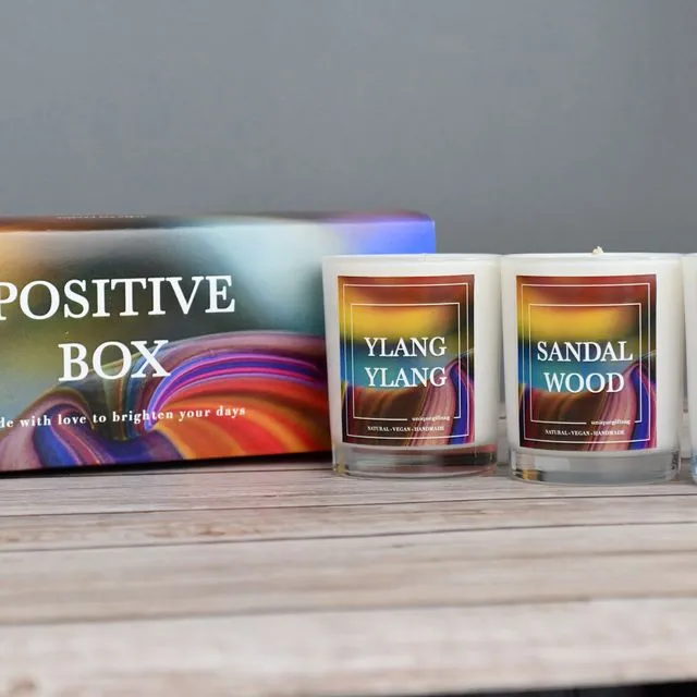 Positive Box - NEW WHITE Gift Set of 3 candles - Brown