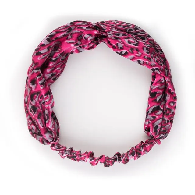 Pink Leopard Print 100% Silk Headband