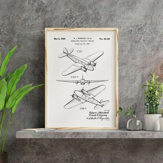 Aviation, aeroplane patent drawing: Minshall 1933 (Size A5/A4/A3)
