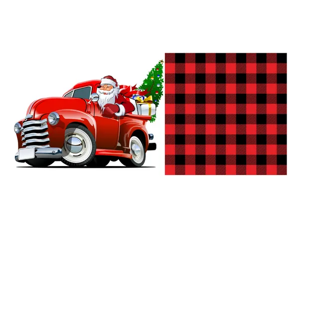 CHRISTMAS SANTA RED TRUCK DISHCLOTH WITH RED BUFFALO CHECK DISHCLOTH SWEDISH DISHCLOTH