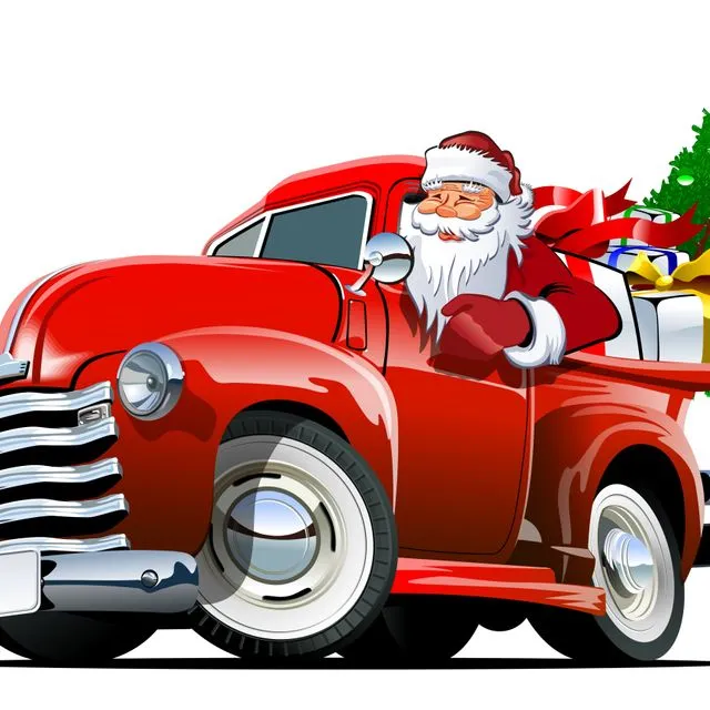 CHRISTMAS SANTA IN RED TRUCK WITH PRESENTS SWEDISH DISHCLOTH