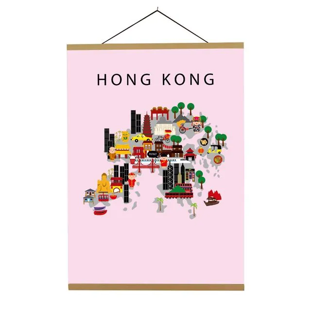 Map of Hong Kong Pink