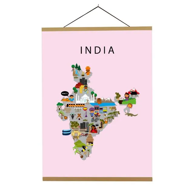 Map of India Pink