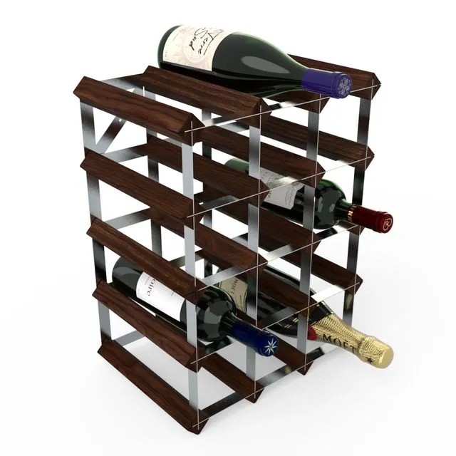 16 Bottle Dark Pine Wine Rack Assembled