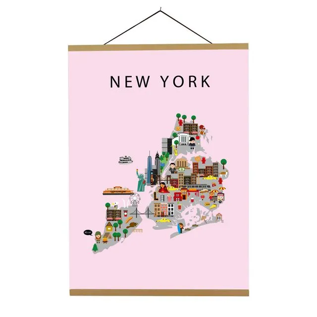 Map of New York Pink