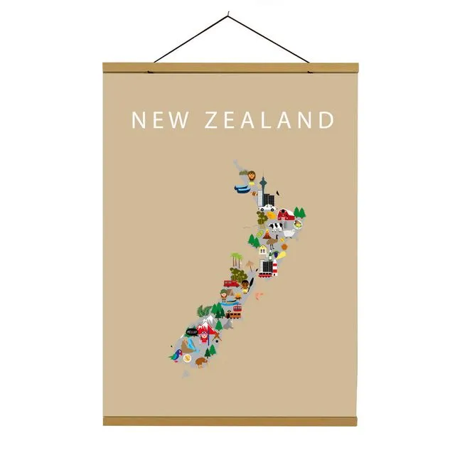 Map of New Zealand Beige