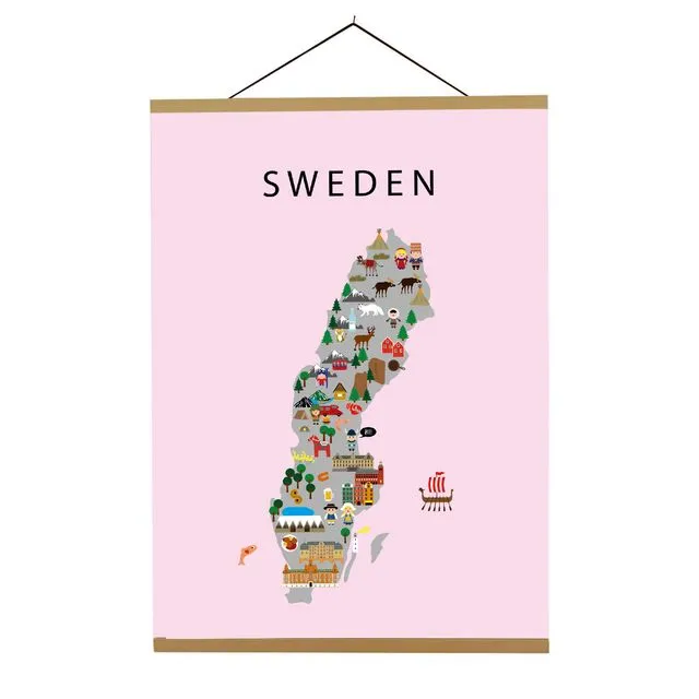 Map of Sweden Pink